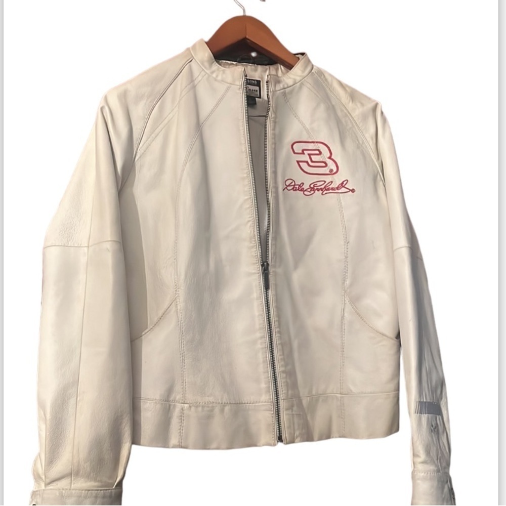 Wilson Leather Dale Earnhardt #3 Motorcycle Cream Jacket Sz L Embroidered